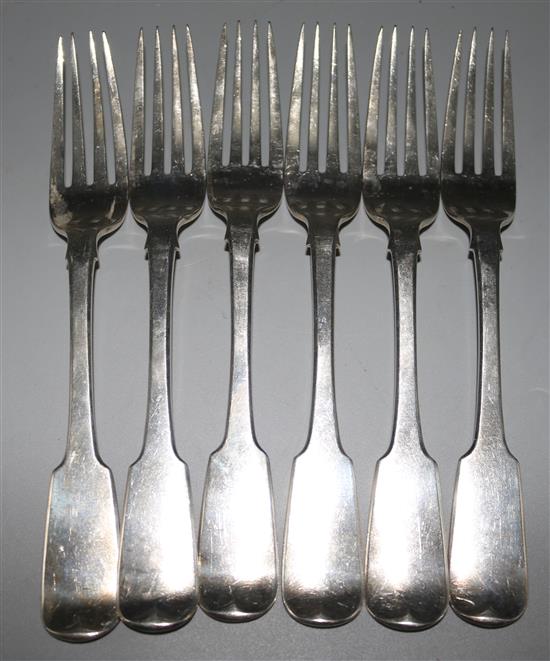 A set of 6 Irish silver table forks